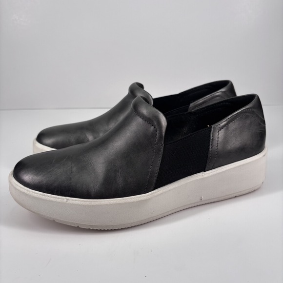 Clarks Layton Band Platform Sneakers Women's US 8.5 Gun Metal Leather Slip-On - Picture 1 of 16